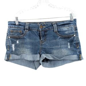 Y2K WallFlower Low Rise Denim Shorts Womens Distressed Cuffed Blue Jean‎ Shorts